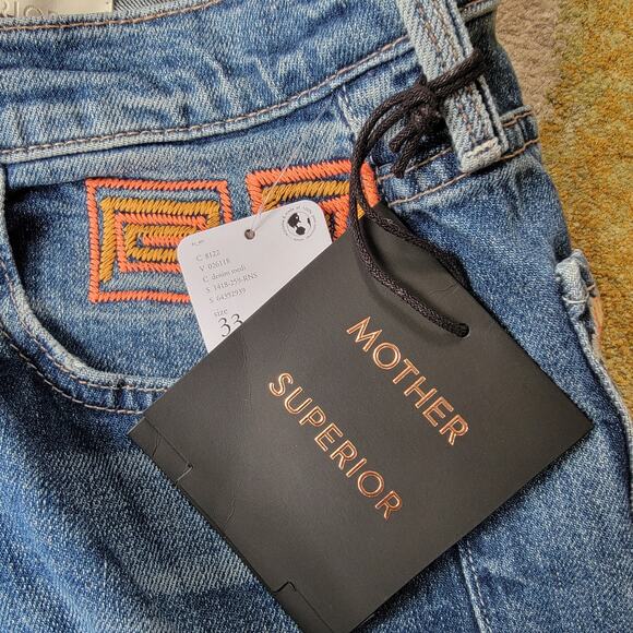 MOTHER The Rambler Sneak Embroidered Jeans 33" NWT - Picture 9 of 14